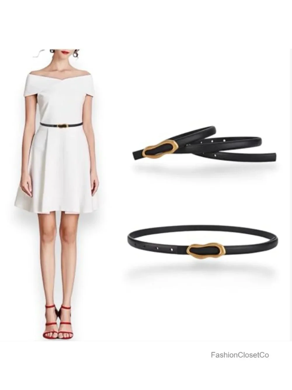 Women's Genuine Leather Skinny Belt Oval Gold Bronze Buckle Dress Casual Slim
